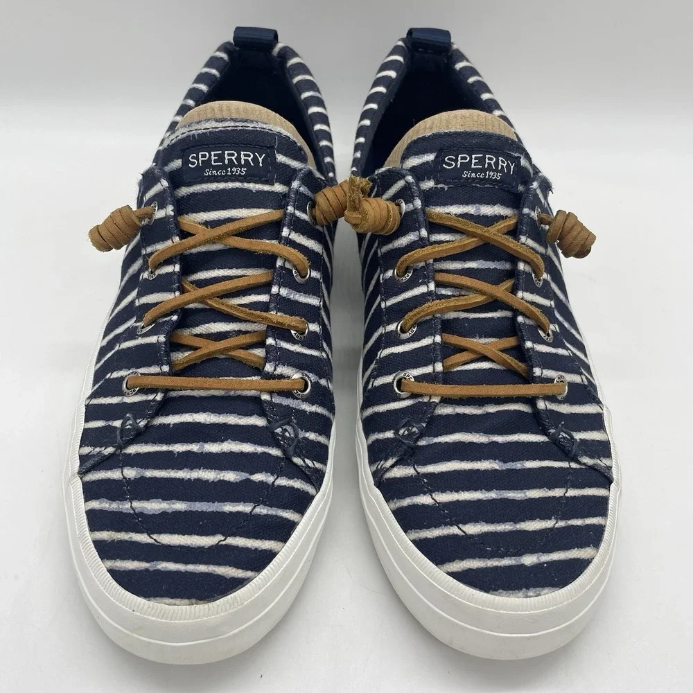 Sperry Womens 10 Shoes Top Sider Boat Sneaker White & Navy Stripe Beach Nautical